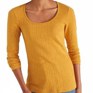 Old Navy swoop neck mustard pointelle top